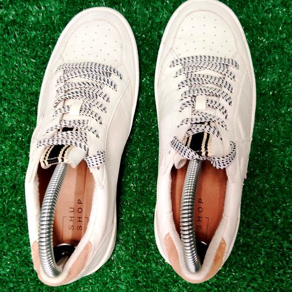 Shu Shop Sneakers Shoes Women's Size 6.5 White Leather Park Metallic Lace Up - Picture 5 of 6